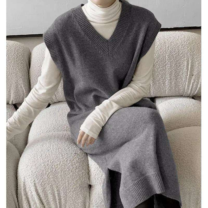 

Women's Knitted Tank Top Pullover Solid Color Autumn and Winter Warm Thin Stripe Sweater Clothing X215