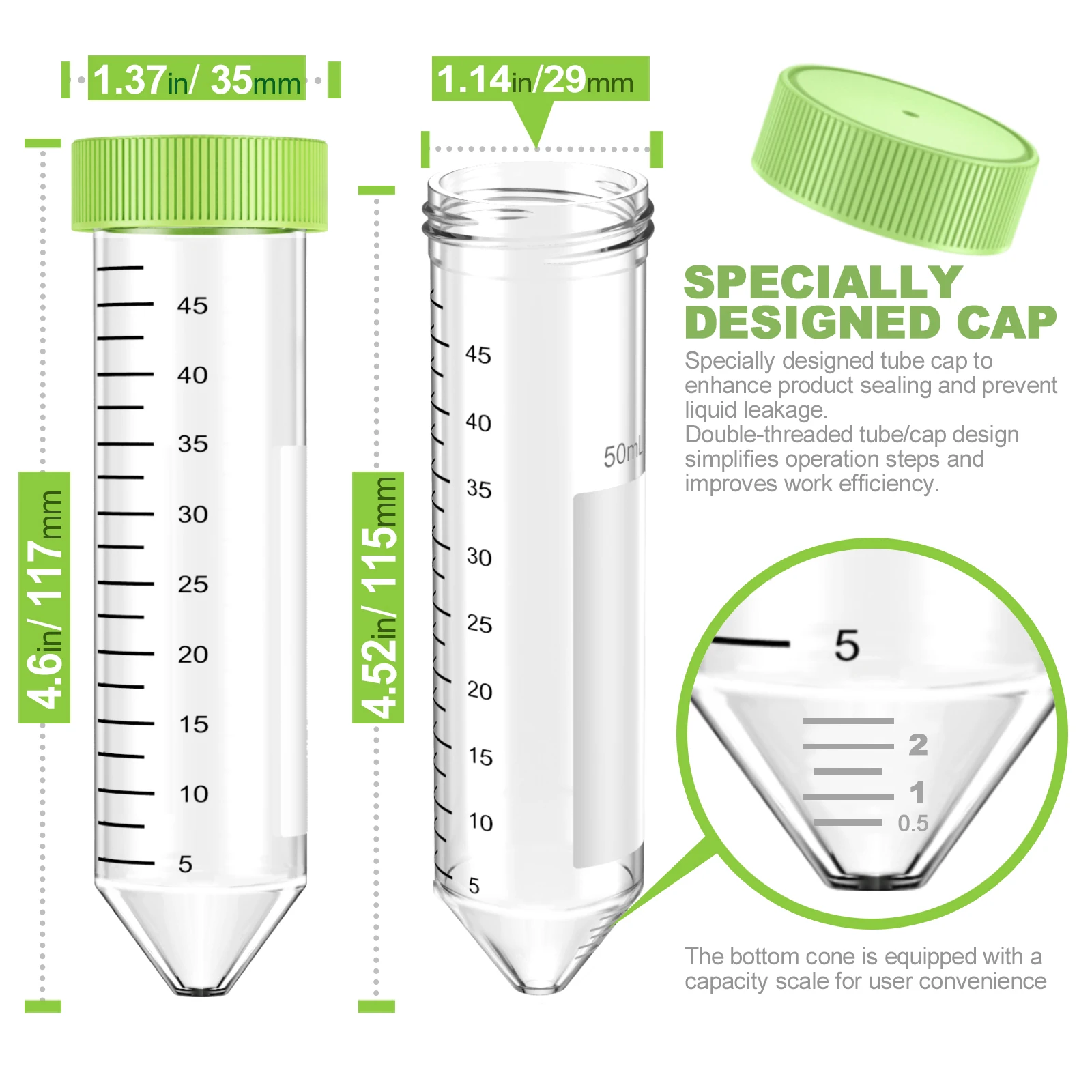 Sterile Centrifuge Tubes Plastics 50ml Conical Tubes with Graduations and Writing Marks,Individually Packaged,25pcs/50pcs/100pcs