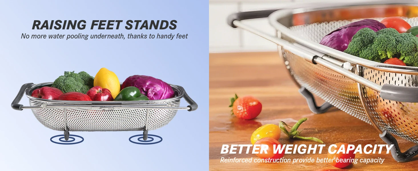 tastyWay Set Stainless Steel Over Sink Colander with Telescopic Handle - Metal Mesh Strainer Basket for Washing Fruits & Vegeta 4 Sa7faec0dc34e45488008163ba714fdabW