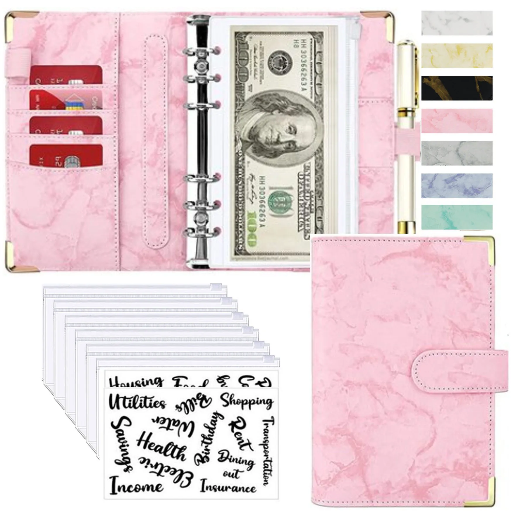 Luxury PU Leather Budget Organizer and Planner - Marble Design