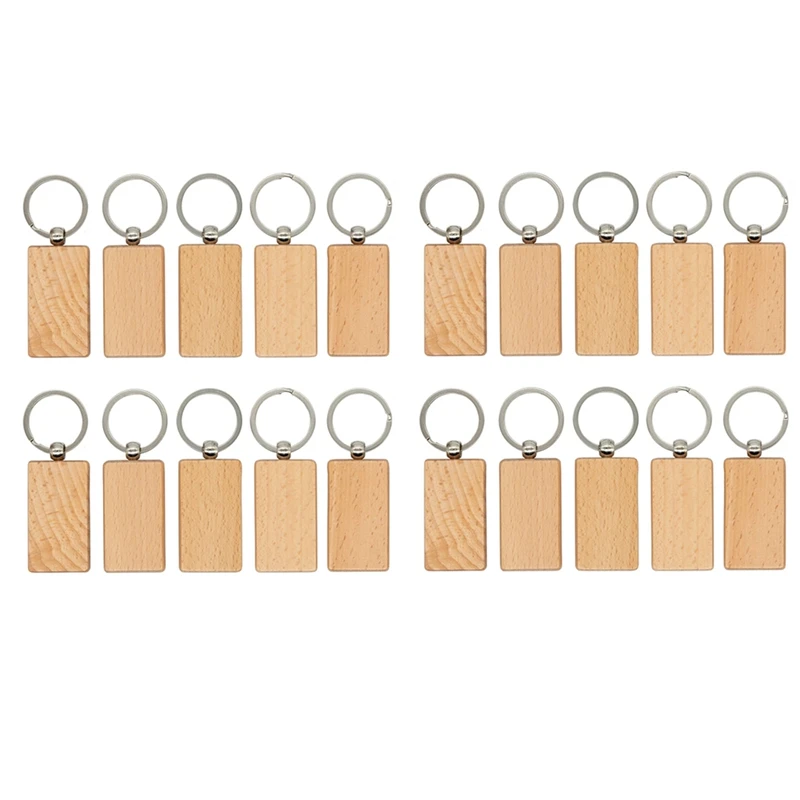 

20 Piece Wood Engraving Blanks Rectangle Blank Wooden Key Chain Wood Blanks (Width:1.22 Inch) For Keychains