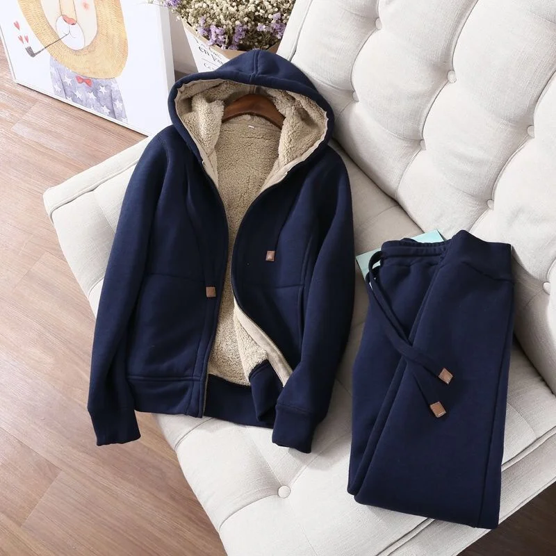 Autumn Winter Sweatshirt Sweatpants Two-piece Suit Women Fleece Thicken Sports Casual Sets Hoodies Coat Trousers 2-piece Sets 5