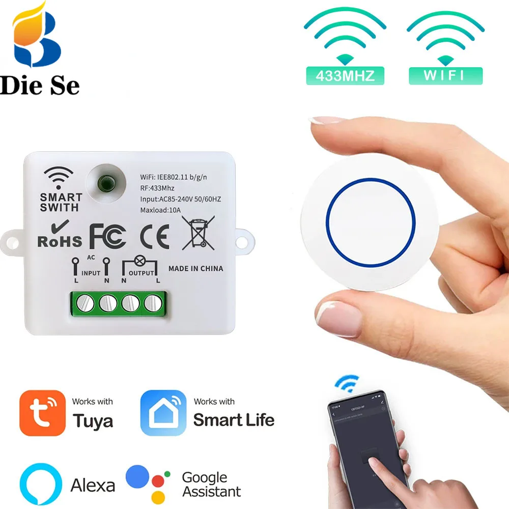 Rf433Mhz Telecomando Wireless Interruttore Wifi Tuya Smart Life App Pulsante Interruttore Luce Mini Modulo Relè Google Home Alexa