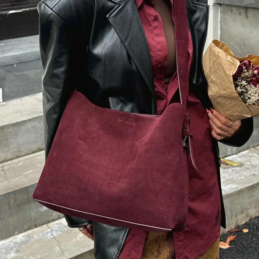 Motingsome-特大の女性用スエードレザーバッグ,つや消し牛革の