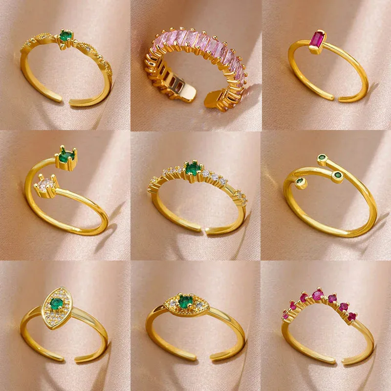 Tiny Green Zircon Round Rings For Women