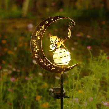 Solar Light Moon Fairy Lamp Outdoor Garden Decroation Crackle Glass Globe with Angel Pathway Stake Light Solar Grdound Light 1