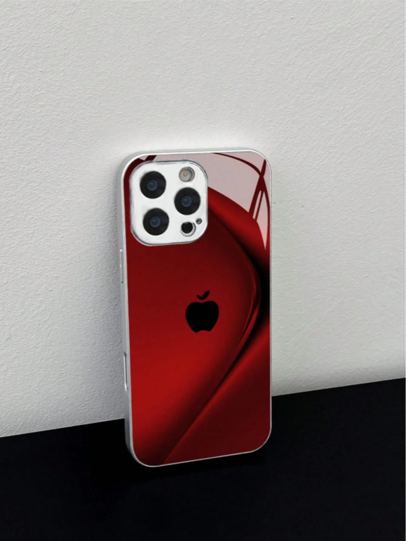 Plating Silver Red Apple Toughened Glass Design Phone Case