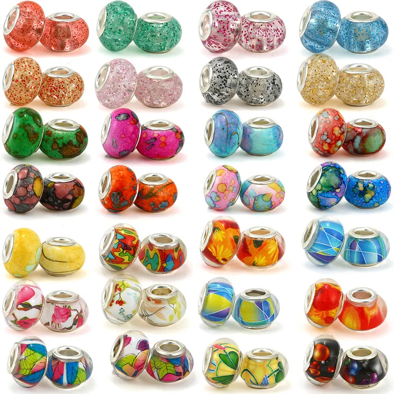 

5pcs New 925 Silver Plated DIY Macroporous Resin Glass Beads Fit Pandora Charms Bracelet Necklace Keychain Women Girls Jewelry