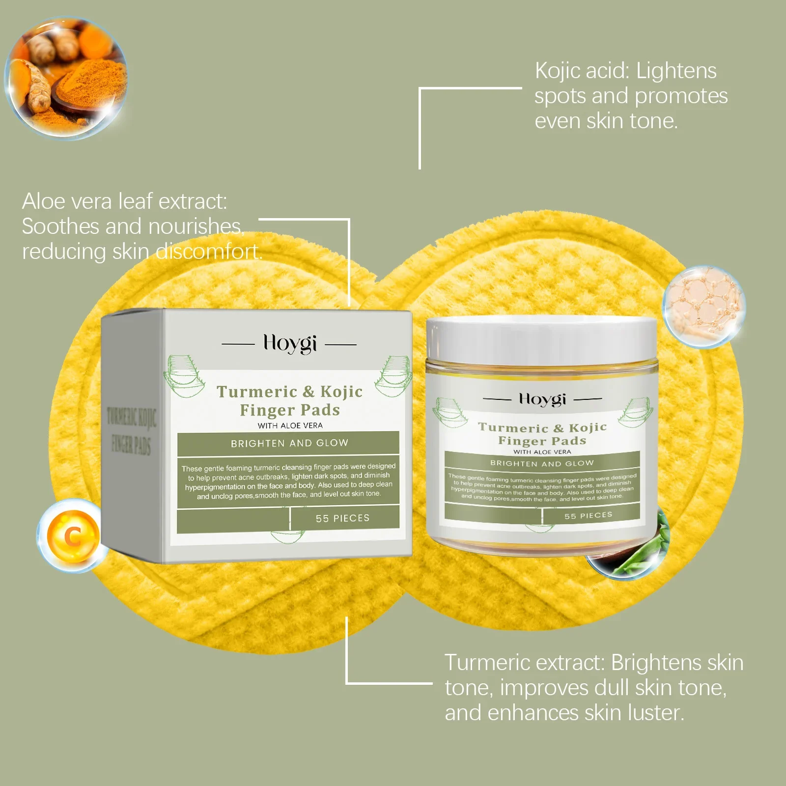 Kojic Acid Cleansing Pad Exfoliating Daily Cleaning Makeup Removal Pore Deeply Cleaning Dark Spot Remover Turmeric Face Sponge 4