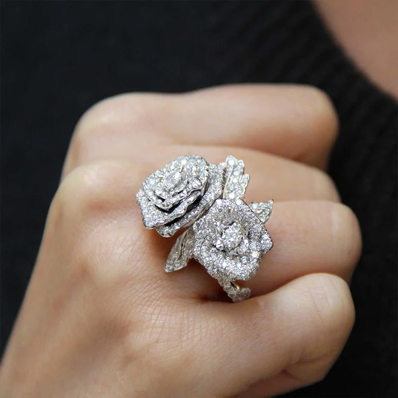 LIOYSIUT Crown Ring Colored Rose Gold White Zirconia Cubic