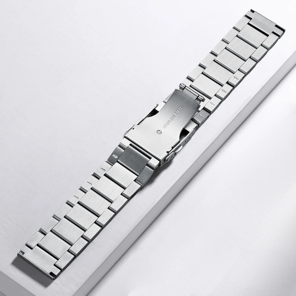 Men Fashion Stainless Steel Watch Strap Accessories Classic Folding clasp 22mm Sliver Solid Metal Bracelet Fashion diving strap