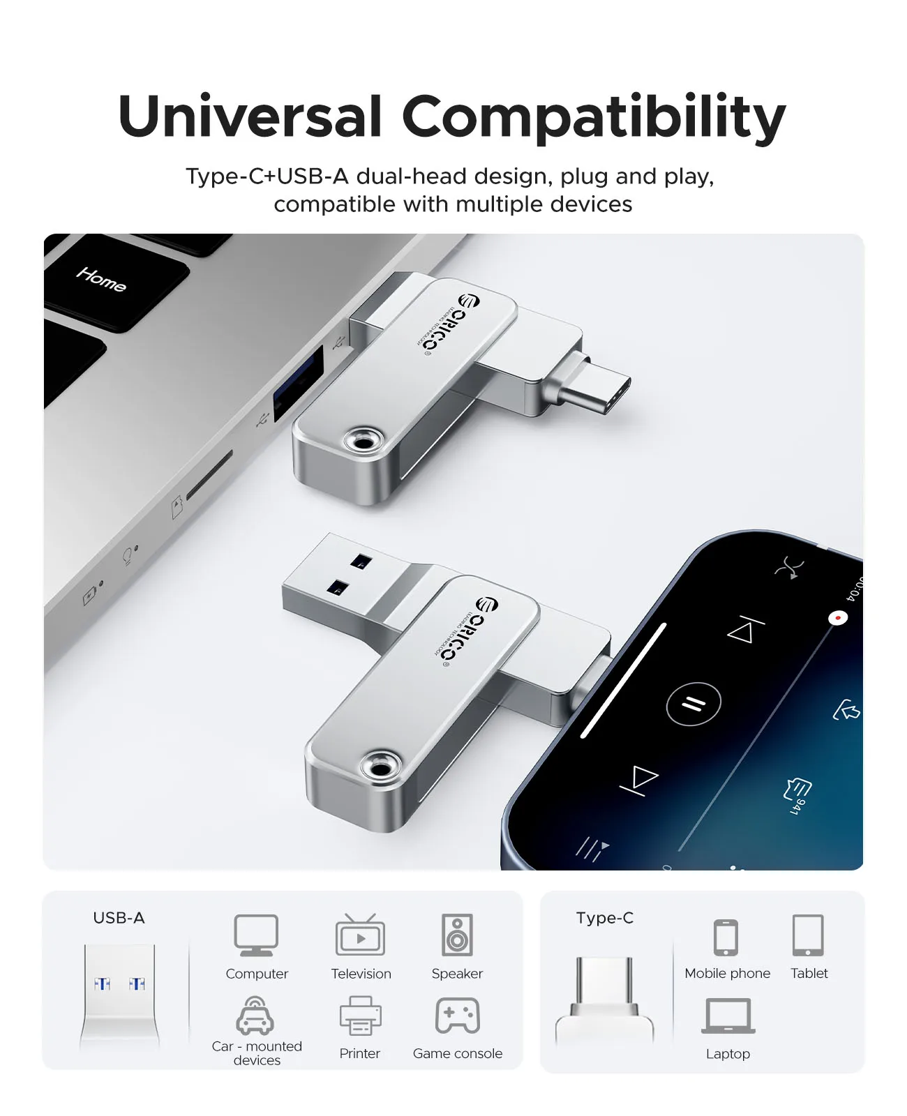 ORICO 2 in 1 플래시 드라이브 256GB 128GB 64GB 32GB 고속 펜 드라이브 OTG 타입 C USB A 듀얼 인터페이스 맥북 안드로이드용