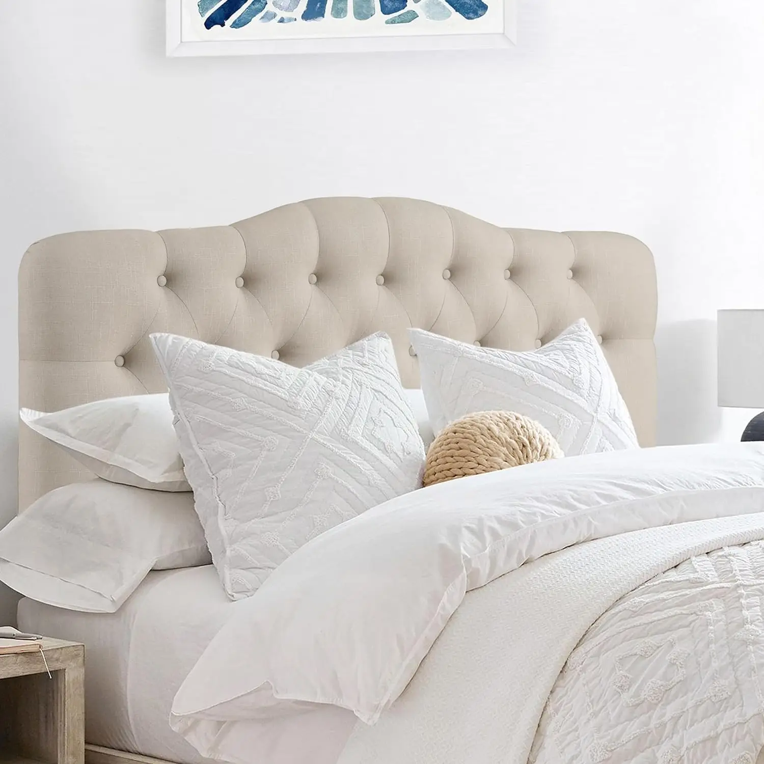 Rosevera Givanna Adjustable Heigh Headboard Upholstery and Button Tufting for Bedroom, King, Natural Linen