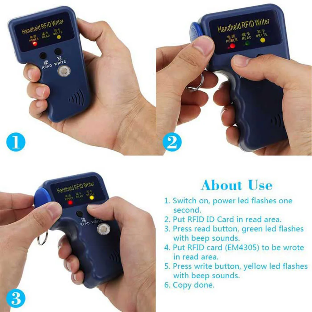 RFID Card Duplicator 125KHz RW1990 TM1990 ibutton DS-1990 I-Button Reader Handheld T5577 EM4305 EM4100 Keys Tag Copier