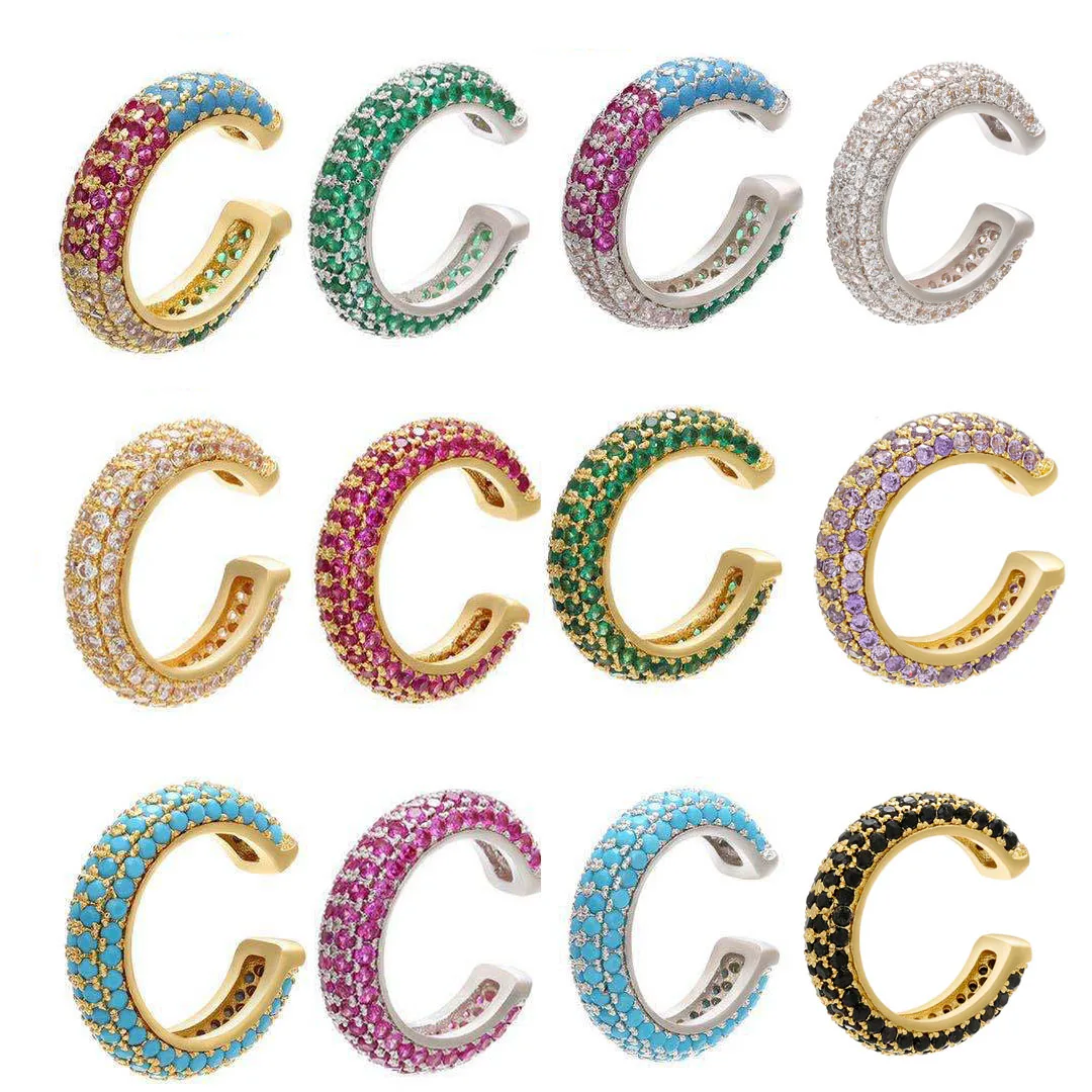 1 Piece Ear Clip Earrings Rainbow CZ Gold Silver Color Earing Jewelry Aretes Non Pierced Blue Black Clear Clipping ear clip earrings