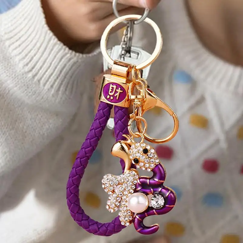 2025 Year Of Chinese Snake Lucky Pendant Keychain Creative Rhinestone Snake Key Ring With Ring Clasp Bag Accessories Charm Gift 2