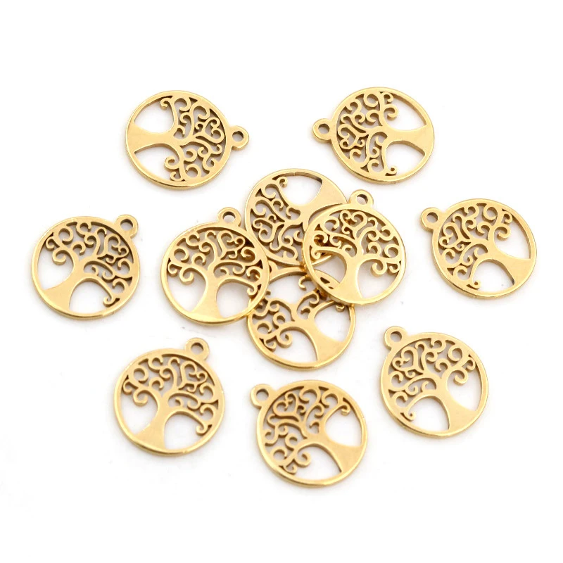 10pcs/lot 316 Stainless Steel Gold Plated Tree Moon Butterfly
