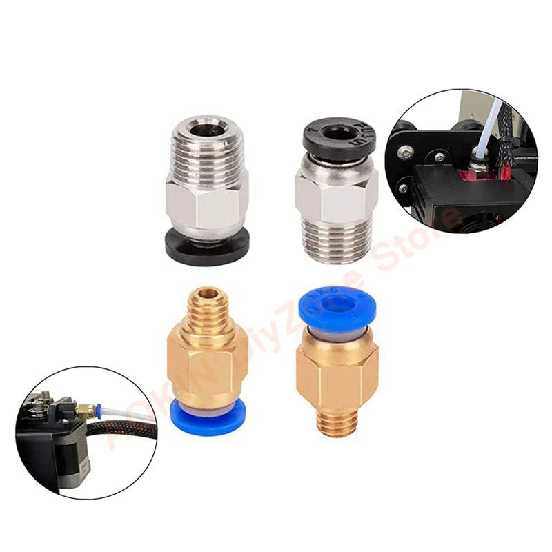 4pcs Set, 2pcs Pc4m6 Pneumatic Fitting Push To Connect + 2pcs Pc4m10
