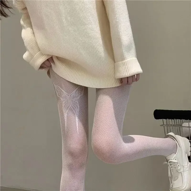 Women Sexy Big Butterfly Pattern Mesh Tights Gothic Lolita Body Stockings Fishnet Nylon Pantyhose Lady Costumes Hosiery