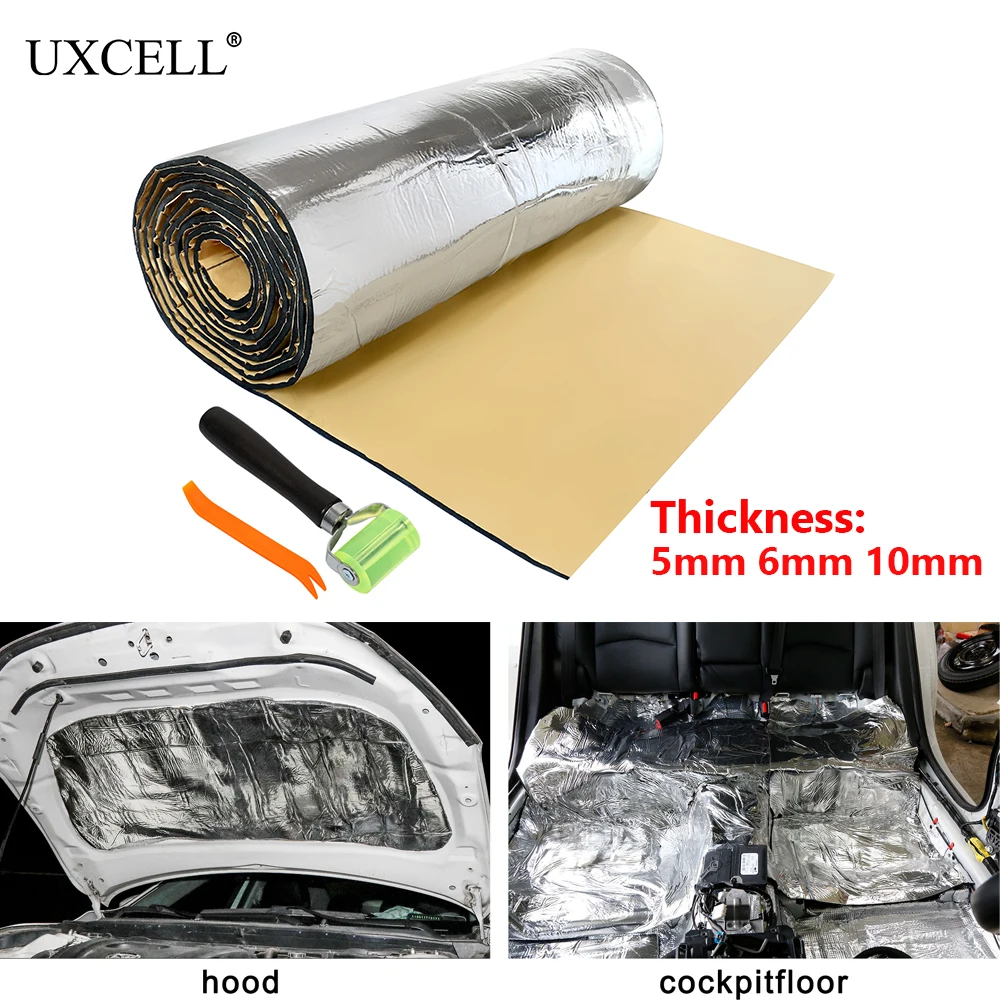 uxcell 1 Set Car Sound Insulation Mat 10mm Door Hood Engine Heat Insulation  W/ Installer Tool 100x60cm 40x24