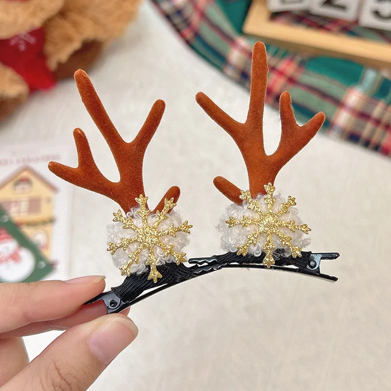 Snowflake brown antler duckbill clip