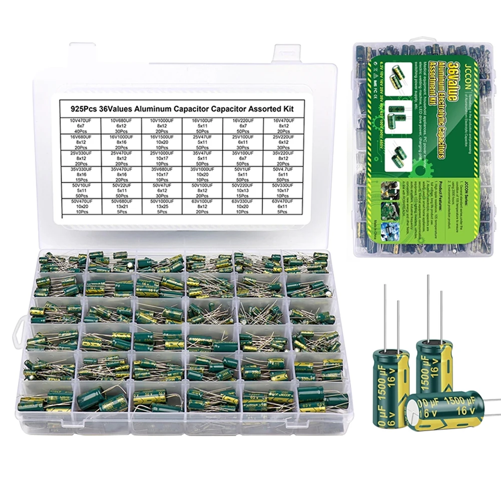 15/24/36 Werte, 225/460/925-teiliges Aluminium-Kondensator-Set, 16V-50V Aluminium-Elektrolyt-Kondensatoren-Sortiment-Kit für DIY-Projekte – Detail 9