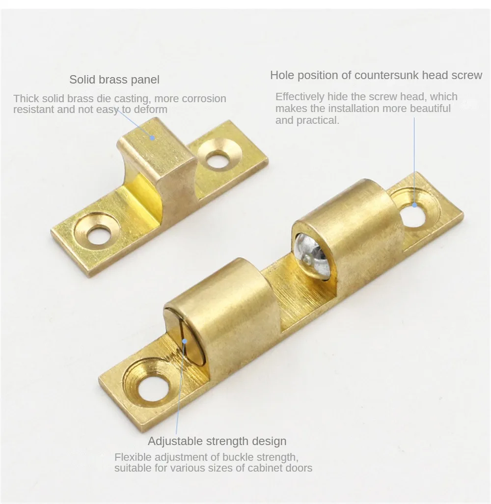 Description Picture 5 of itemDoor Bolts Door Spring Clip Solid Brass Spring Ball Cabinet Door Catche Free Screws Furniture Fitting Door Latch Door Switch