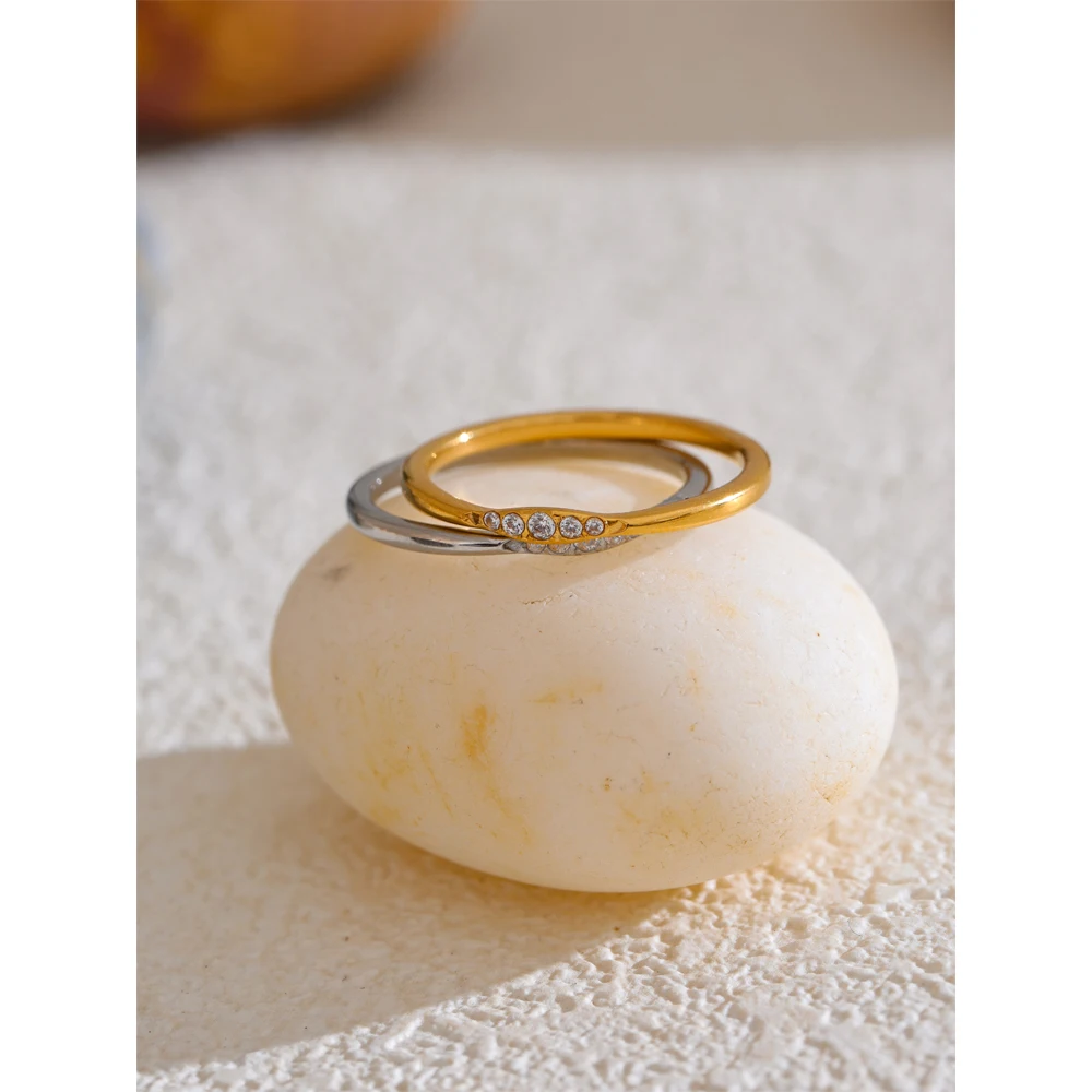 Yhpup Cubic Zirconia Geometric Thin Ring Casting Stainless Steel