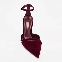 Elegant Burgundy Suede Ankle Strap High Heels Women Sexy Pointed Toe Buckle Strap Women Pumps Designer Party Shoes Heels Wedding - Image 2