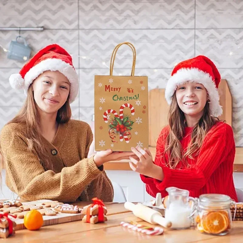 Gift Bags Christmas Gift Bags Christmas Candy Packaging 20/5pcs Christmas Kraft Paper Handbags