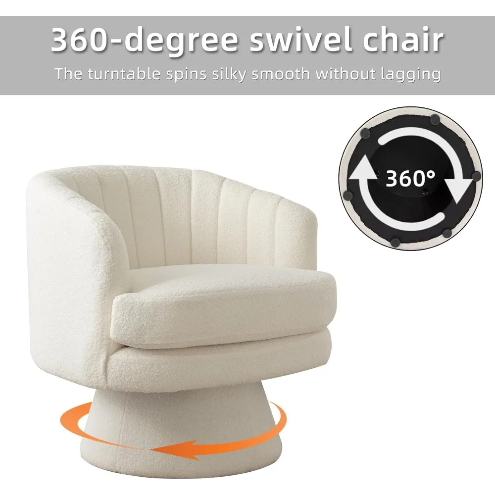 Modern 360° Swivel Barrel Armchair with Soft Sherpa Cushion, Ergonomic Design for Living Room, Bedroom, Office - Beige