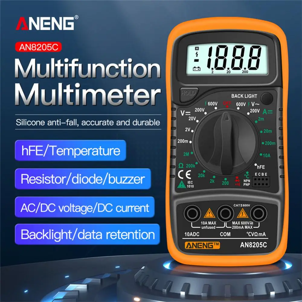 

ANENG Portable AN8205C Digital Multimeter AC/DC Ammeter Volt Ohm Tester Meter Multimetro With Thermocouple LCD Backlight