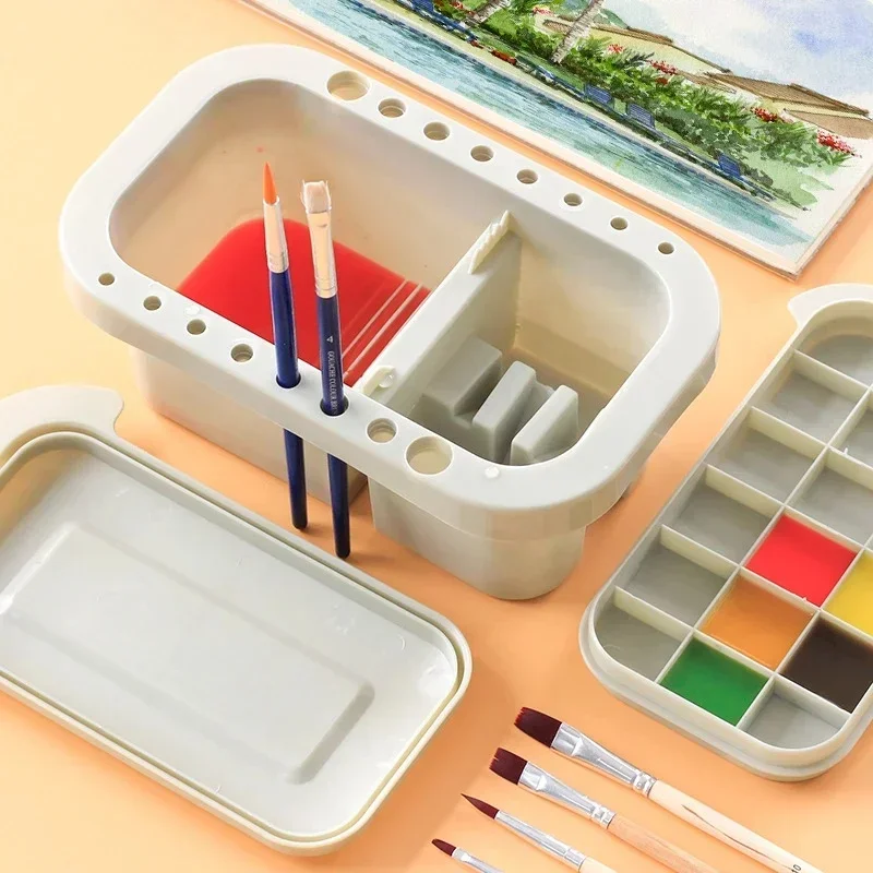 

New Brush Washing Bucket Multifunction Pen Barrel Brush Washer with Art Palette Holder Art Supplies Brush Washing Tool