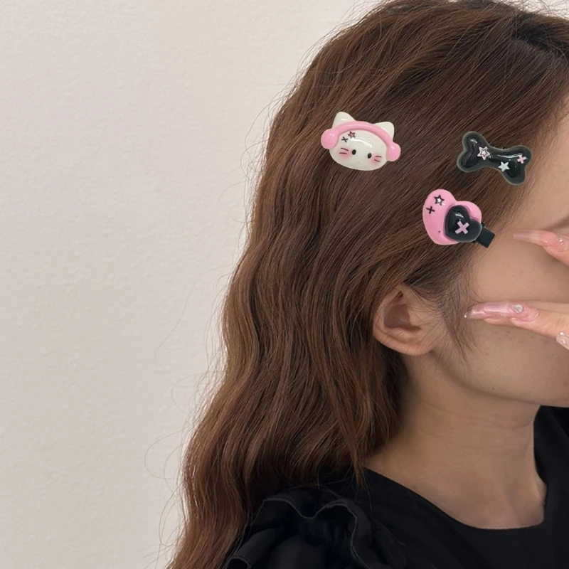 Gothic Mini Kunststoff Haarspange Haarspangen für Frau Y2K Mädchen Kopf Knochen Herz Haarnadeln Haarschmuck_voghion.com