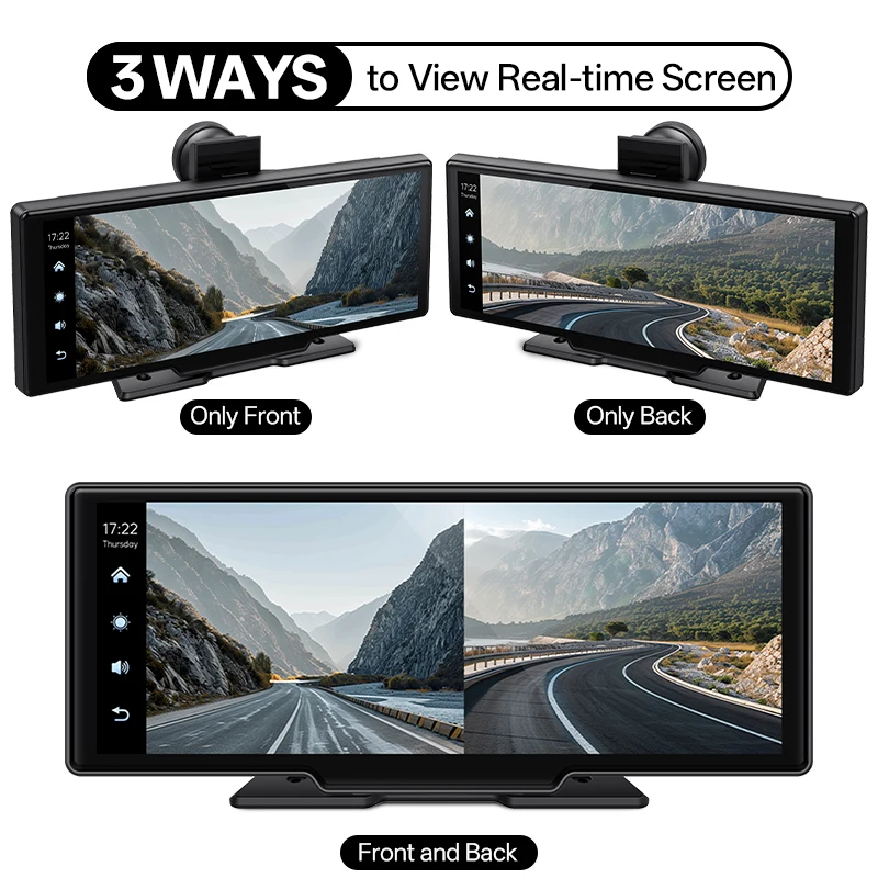 10.26” 4K DVR Portable Car Radio Wireless CarPlay Android Auto Dash Cam IPS Touc