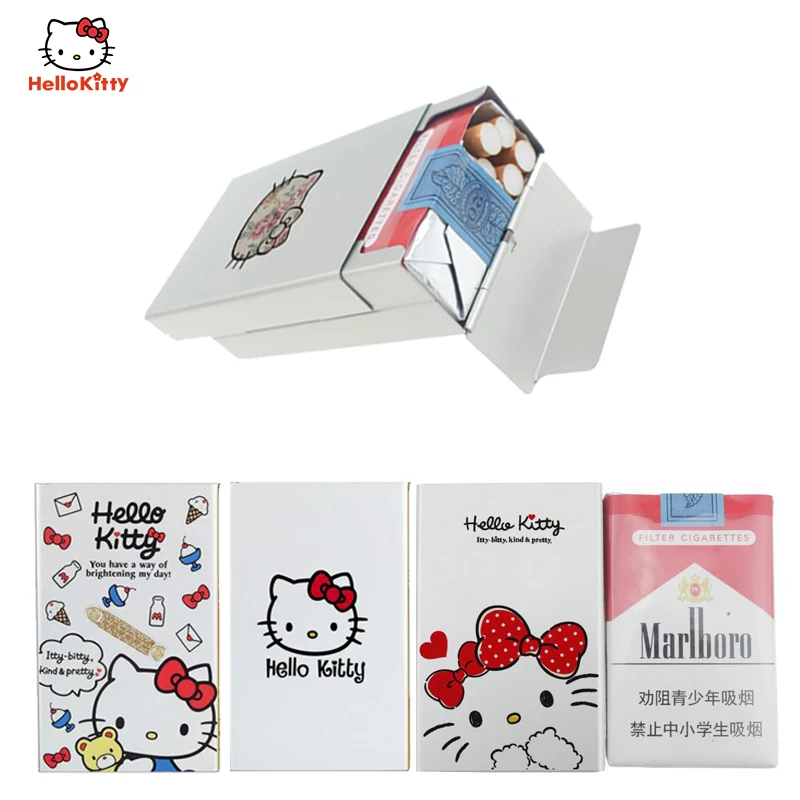 Kawaii Sanrio Hello Kitty Smoke Box Sliding Lid Metal Cigarette Case