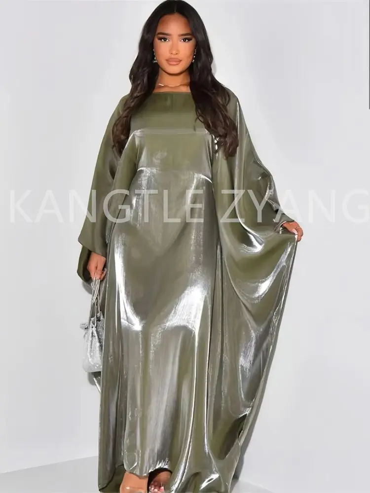 

Рамадан ИД рукав летучая мышь атласная абайя Турция Ислам Мусульманское Макси платье молитвенная одежда женский кафтан кебая женское платье