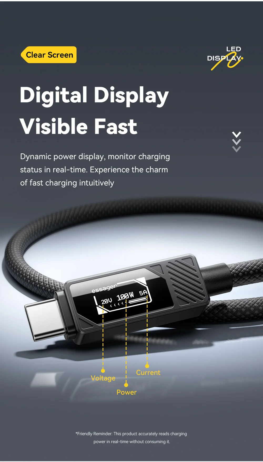 Essager PD 100 W Schnellladung Typ C auf Typ C Kabel Display USB A auf USB C Kabel für iPhone 16 MacBook Samsung Huawei Xiaomi – Detail 3