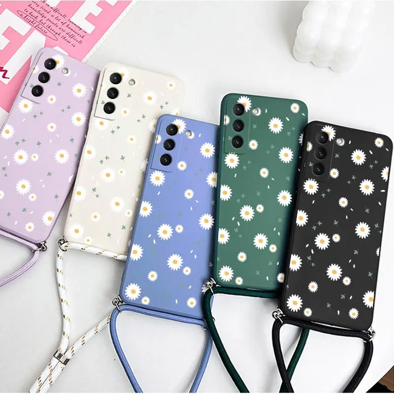 Deciduous Daisies Crossbody Lanyard Silicone Phone Case For Samsung Galaxy S23 S22 S21 S10 S8 Plus Note 20 ultra 10 Plus Cover — view 6