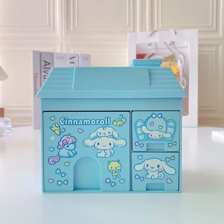 Caja de almacenamiento de escritorio con forma de casa de Sanrio, de Cinnamoroll, Kuromi, Kawaii, con bonitos dibujos de My Melody, contenedor para bolígrafos, regalos para niños
