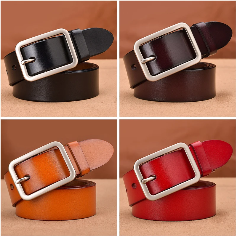 95cm-115cm Women's Leather Belt 33mm Natural Cowhide Alloy Silver Buckle Unisex Brown Belt Fashion Trousers Girdle Male leather belt