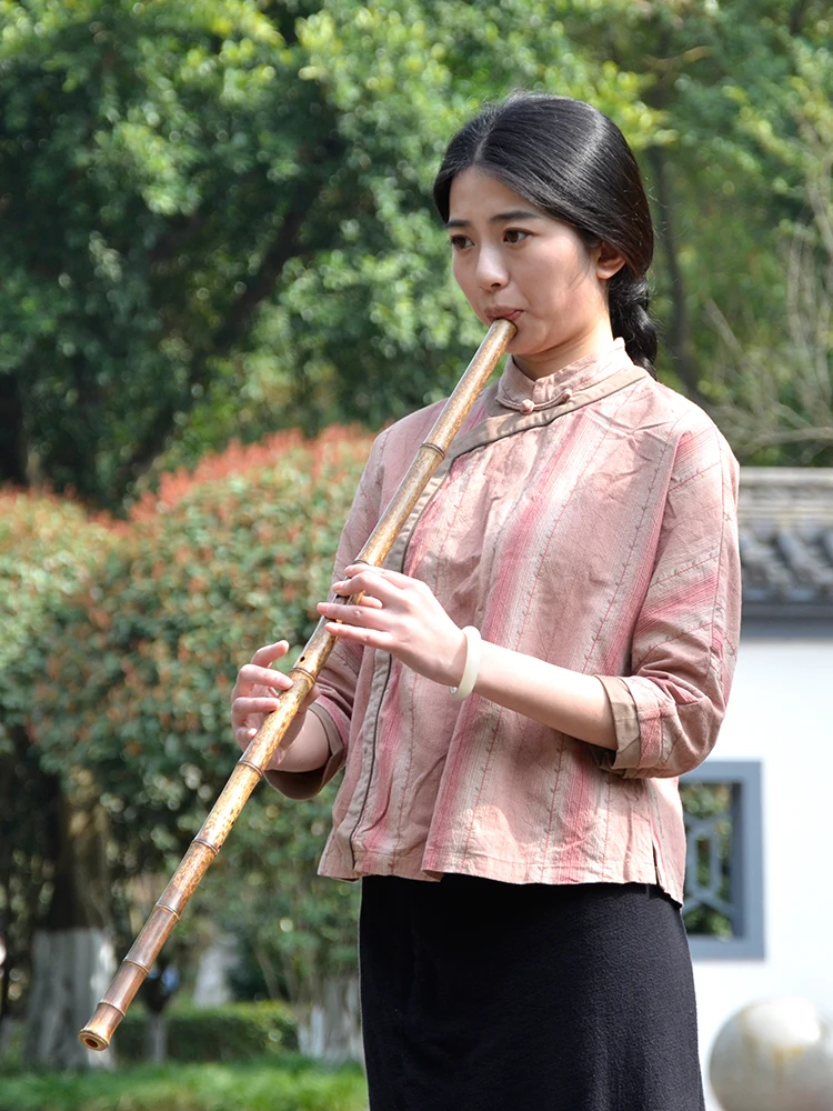 YPXD Qin Xiao Flute Purple Bamboo Flute Vertical 8-Hole Traditional Chinese Flute, G F Key Professional Musical Instrument