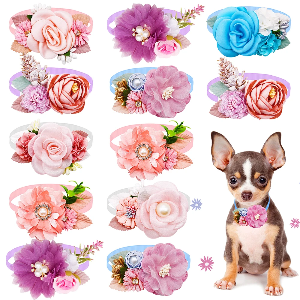 New Fashion Flower Dog Bowties Pearl Diamond Pet Dog Bows For Dog Bow Tie Collare San Valentino Spring Dog Grooming Products