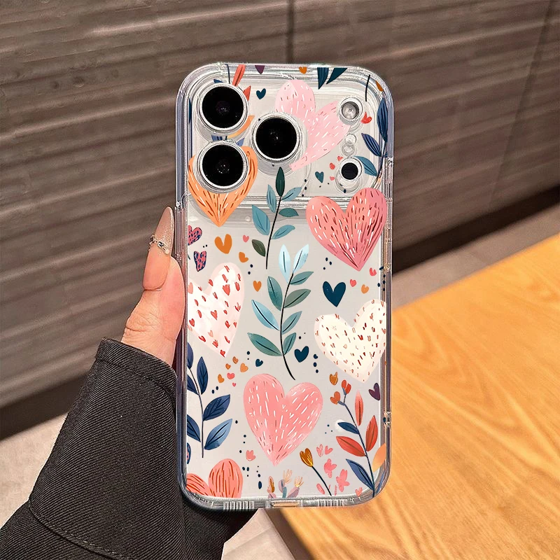 Love Heart Floral Plant Couple Phone Case