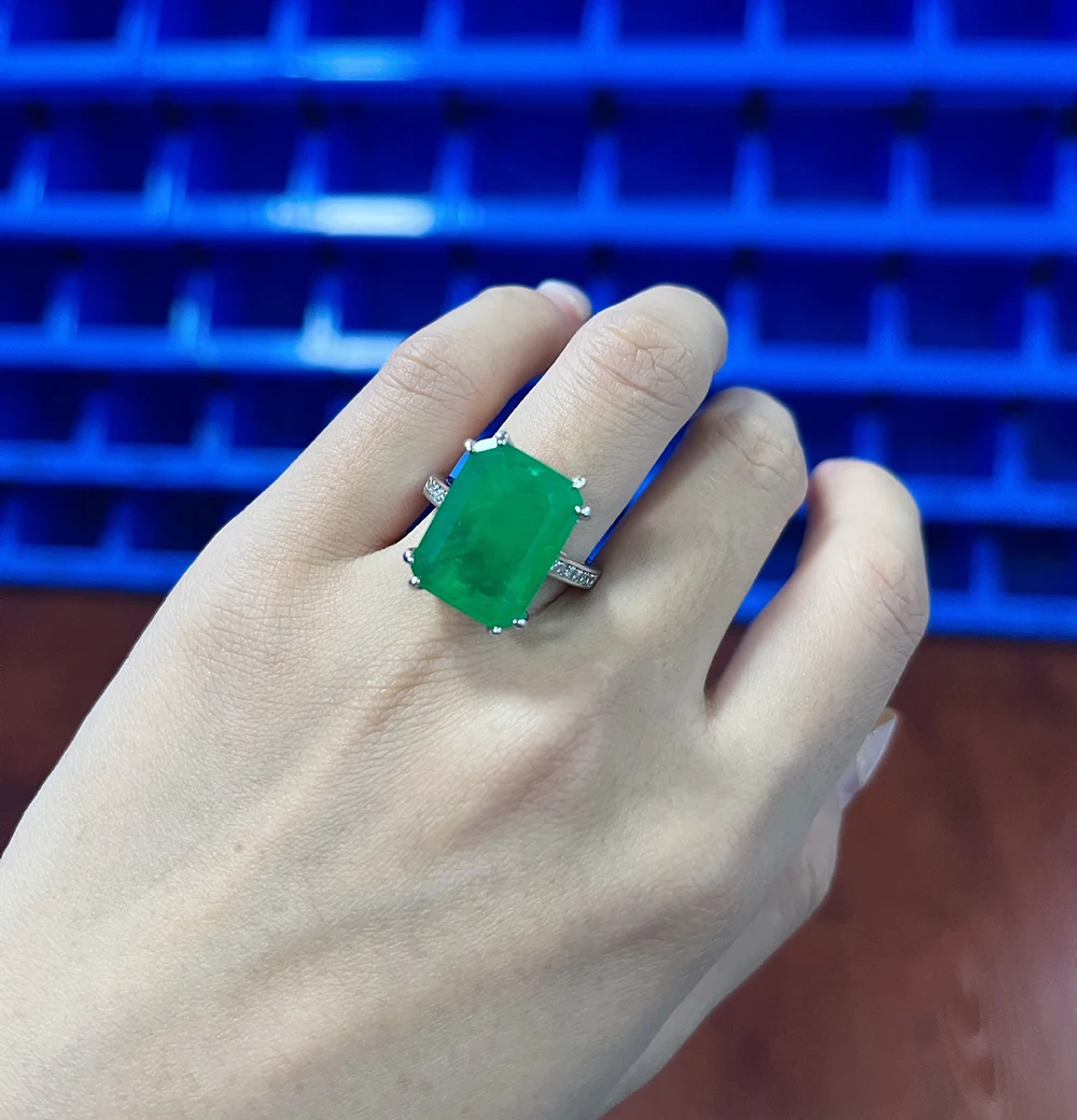 Charms Big Gemstone Women's Ring 12*16 Paraiba Tourmaline Topaz Party Wedding Bands Jewelry Female Anniversary Gift Accessories