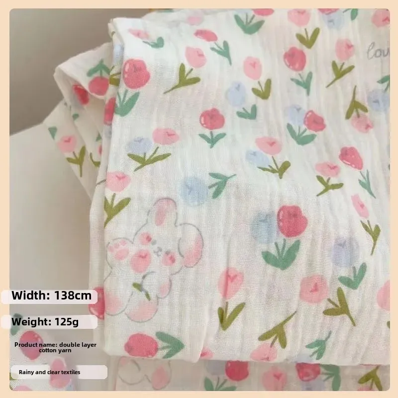 Pure Cotton Double Layer Gauze Rabbit Texture Fabric Baby Blanket Nightgown Material Soft Folded Wrinkle Fabric for Babies