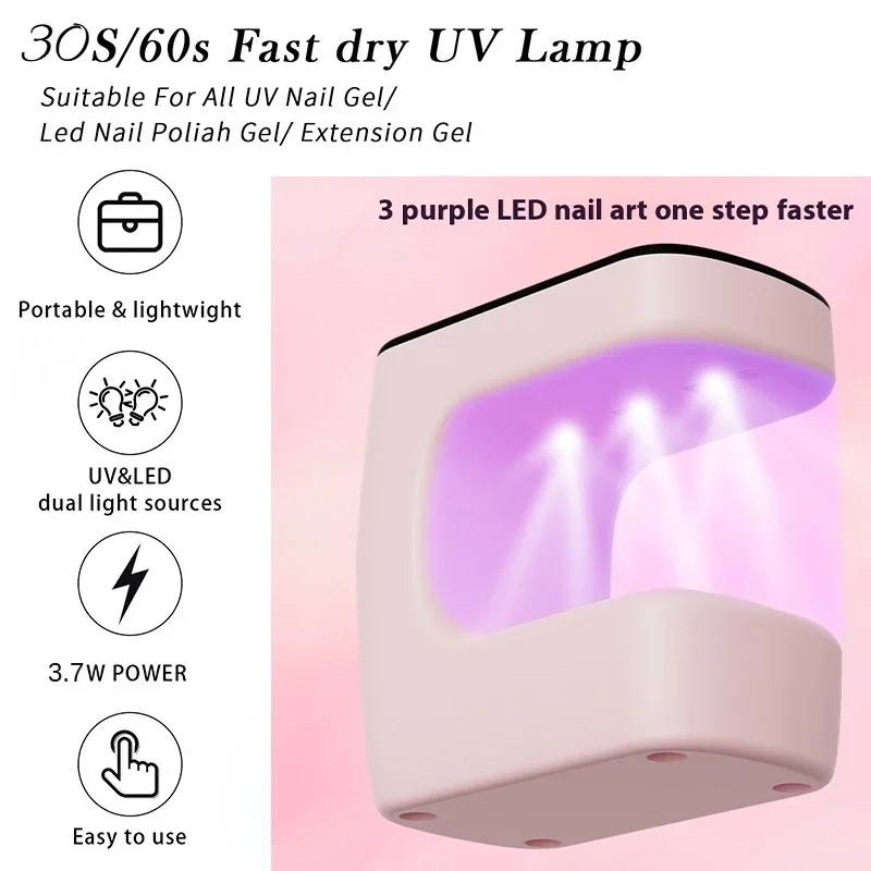 New Nail Drying Lamp 3LED Lamp Mini Nail Dryer UV Lamp Manicure Machine With USB Cable Gel Nail Polish Dryer Home Travel Use
