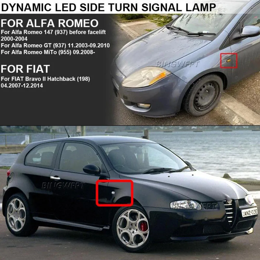Malcayang Una coppia dinamiche indicatori di direzione luci laterali per FIAT Bravo 2007-2014 per Alfa Romeo MiTo GT 147