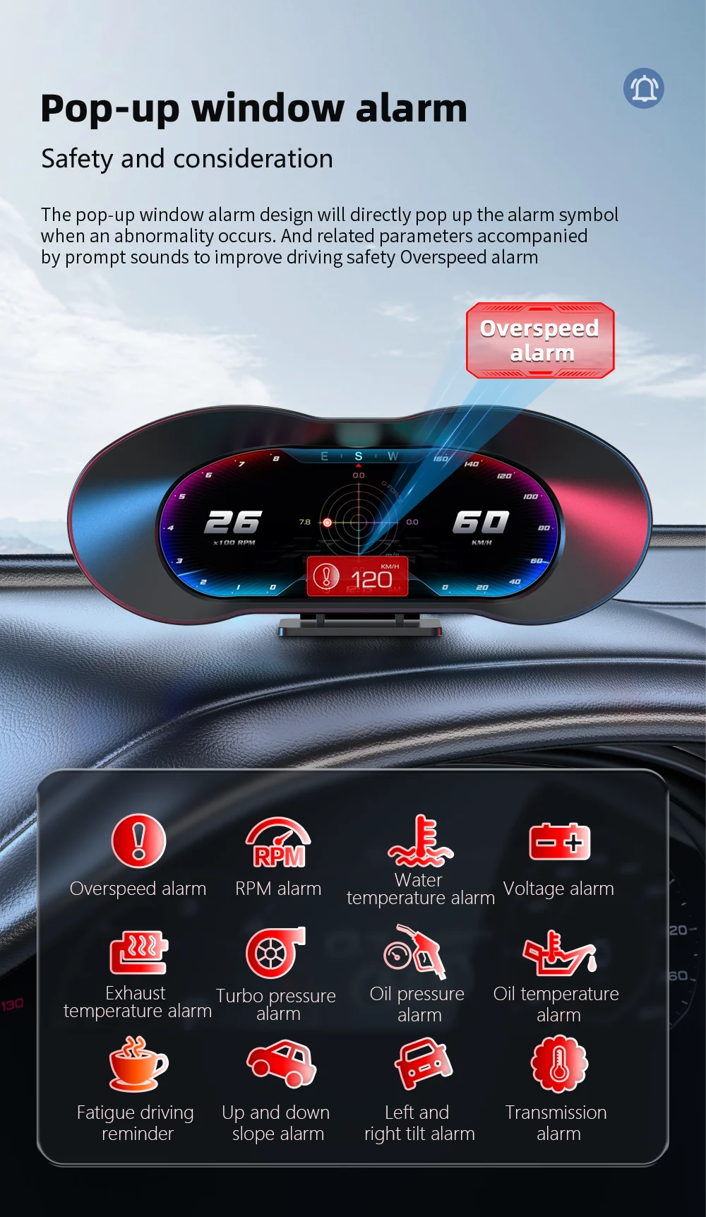 OBD GPS Dual System HUD P5 OBD2 Head Up Display Digital Speedometer Slope Meter