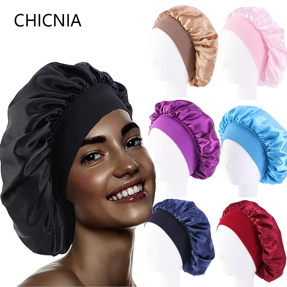 Women Night Sleep Hair Caps Silky Bonnet Satin Double Layer Adjust Head Cover Hat For Curly Springy Hair Styling Accessories women reversible satin bonnet hair caps adjust sleep night cap head cover hat for curly springy hair styling accessories